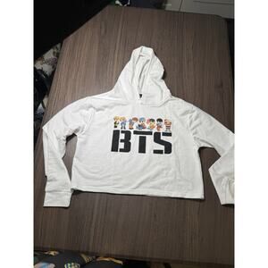 KPOP BTS cropped white hoodie with cartoon versions of the BTS band